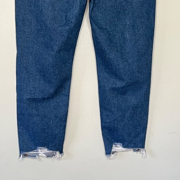 American Eagle Womens Blue Ripped Mom Jeans SIze 14 Stretch Distressed Denim - Picture 7 of 13